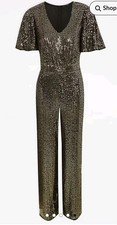 Party outfit Jumpsuit Gold Sequin Black Wide leg culottes Size 18 