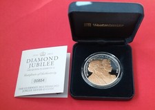 2012 Silver & Gold ink Proof Diamond Jubilee Five Pound Coin £5 Guernsey.