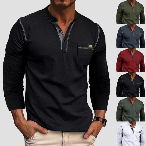 Men long sleeve henley - long, shirt