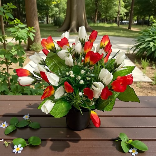 Orange white tulips grave - orange,