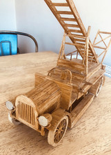 RARE Vintage Matchstick Art Folk Art fire engine & ladder handmade model decor