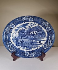 Vintage Staffordshire Grindley Blue And White Oval Plate