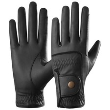 Kids Childrens Equestrian Horse Riding Gloves Genuine Real Leather Black Button