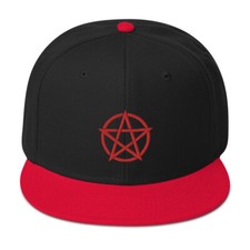 Red Witchcraft Woven Pentacle Pagan Embroidered Flat Bill Cap Snapback Hat