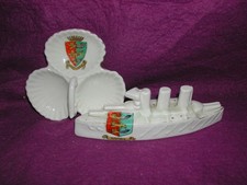 WILLOW ART Crested China Battleship + Pin Dish. HASTINGS Crest. Damaged