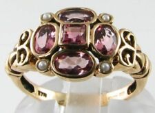 DIVINE 9CT 9K GOLD PINK TOURMALINE SEED PEARL VINTAGE INS RING FREE RESIZE