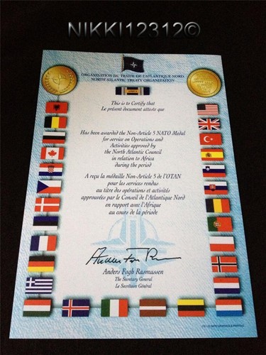 Nato africa medal certificate - nato,