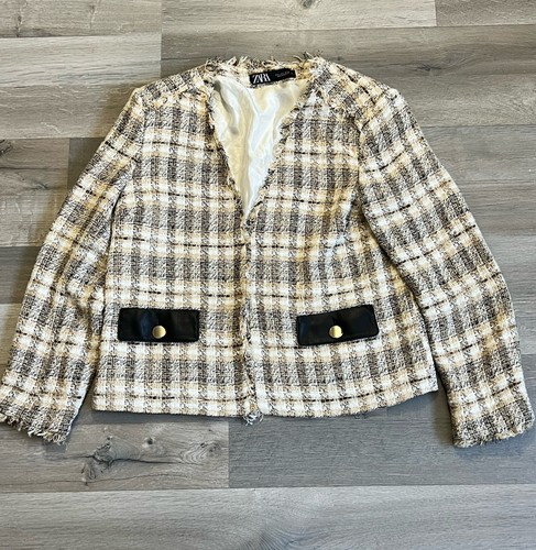Zara tweed plaid jacket - tweed, w/