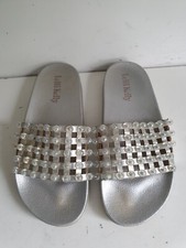 LELLI KELLY UK 3 EU 36 GIRLS KIDS BEADED SILVER SUMMER SLIDER SANDALS SHOES
