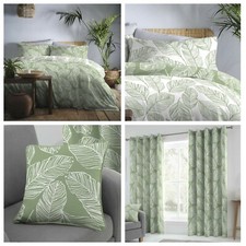 Matteo Palm Leaf Green Reversible Duvet Cover Sets Matching Curtains OR Cushions