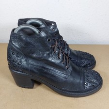 Studded Ankle Boots Black Leather Lace-Up Womens UK 5  Heels Used 