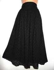 Laura Ashley vintage black cotton/ viscose lace gathered skirt, UK 12 ( fits 10
