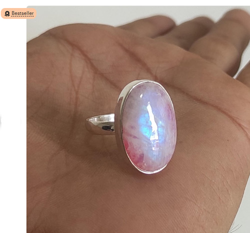 Handmade pink moonstone ring - handmade,