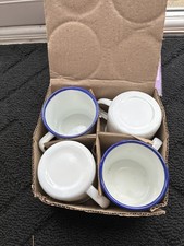 4 x White Enamel Mugs Metal