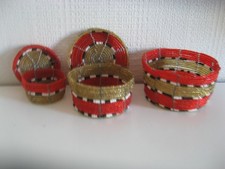 3 small stiff wire and seed bead trinket pots / baskets