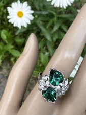 Vintage Sarah Coventry Ring Love Story Heart Green Adjustable