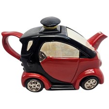 Smart Car Teapot Swineside Teapottery Two 4 Tea Signed Red Black 1993 Chip Spout