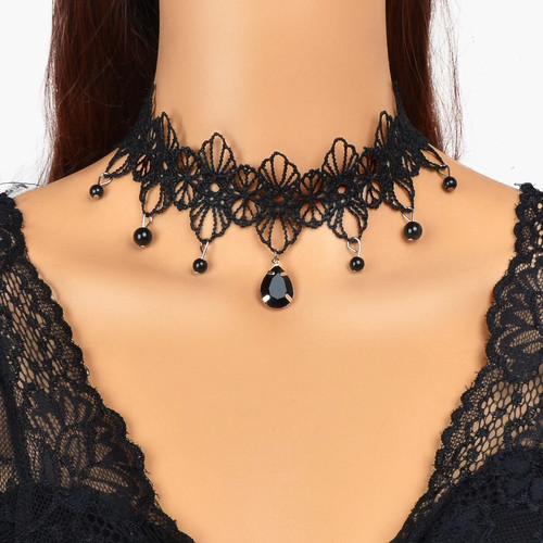 Black lace gothic choker - lace,