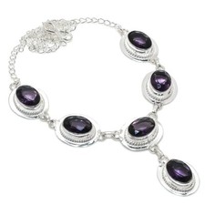 Purple Amethyst Gemstone Handmade 925 Sterling Silver Jewelry Necklace Sz 18"