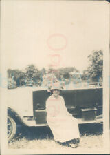 1916 Original Photo Woman Crossley Motors Automobile Car Pratts petrol 3.3x2.3"