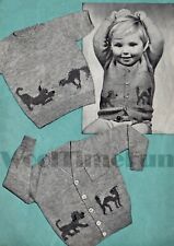 Knitting Pattern 1940s Child's Jumper & Cardigan. Cute Cat & Dog Design.