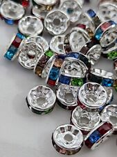Rhinestone Rondelle Spacer Beads, 6mm, 8mm, Straight Flange, Brass, Grade A, 50