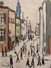 Superb Oil Painting On Artist's Board By John Goodlad Street Scene 9" By 7.5"