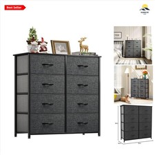 Fabric Chest of Drawers with Wood Top 8-Drawer Storage Unit for Bedroom