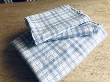 Laura Ashley vintage double duvet cover & 2 pillowcases blue check pure cotton