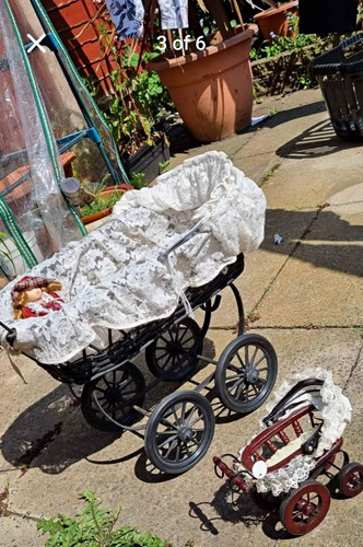Antique vintage doll pram duo - antique,