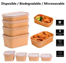 Kraft Food Containers with Lids, Rectangular Takeaway Paper Box Street Deli Meal