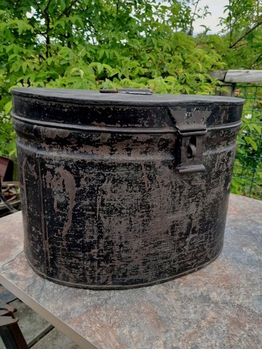 Antique metal tin hat - hat, box
