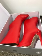 Red Stiletto Boots With Silver