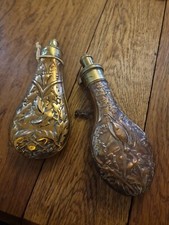 Two Antique Hawksley Copper And Brass Powder Flasks 1845-1889