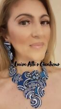 Ethnic Fabric Necklace With Matching Earings Blue And White Colour Handmade