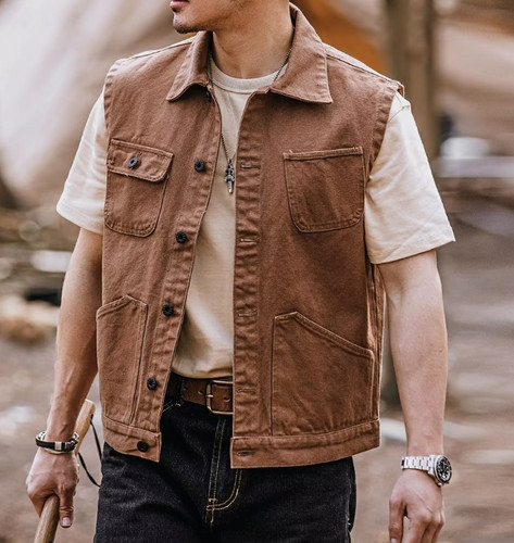 Mens denim vests with - vests, pockets