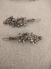 Set Of Hair Clips In Silver Colour With Multicolor Stones Brand New