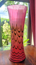 LAUGHARNE WELSH STUDIO IRIDESCENT GLASS VASE-PULLED FEATHER @ 27 cms high-460