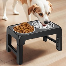 Large Dog Food Feeding Stand Station Stainless Double Raised Bowls Steel Holder