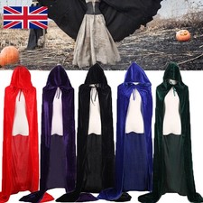 Adult Velvet Hooded Robe Cloak Cape Long Halloween Vampire Costume Fancy Dress