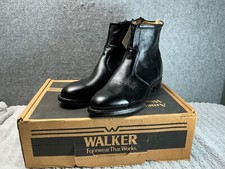 NOS  Mens WALKER (Golden Retriever)Leather  Side Zipper Cowboy Black Ankle Boots