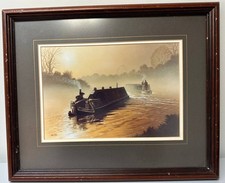 Alan Firth Signed Canal Boats Print Framed Wall Art 35x43cm Vintage