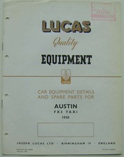 Austin FX3 Taxi  1950  Lucas illustrated Spare Parts List