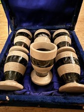  Antique Vintage Marble / Stone Egg Cups In Case Found In Old French House