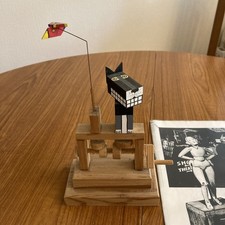 Peter Markey  Bird & Cat  Painted Wood Automata. Vintage Mechanical Toy 1990's