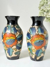 Pair of Hand Painted Brentleigh Ware Art Deco Stoneware Vases, 1920s–1930s