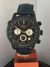 Rotary Mens Aquaspeed Chronograph Date Dark Blue Leather Strap Watch GB03778/04