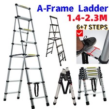 A-frame Folding Step Telescopic Ladder 4+5/5+6/6+7 Steps Multi-Purpose Aluminium