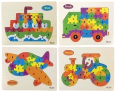 Children's Wooden Vehicle Alphabet Jigsaw Puzzle Kids Toddler Educational Gift