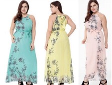 Floral Print Maxi Sexy Summer Holiday Beach Dress in Pink Yellow Blue SQ0049
